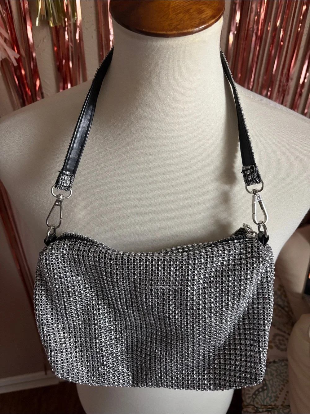 Silver Crystal Rhinestone Shoulder Bag